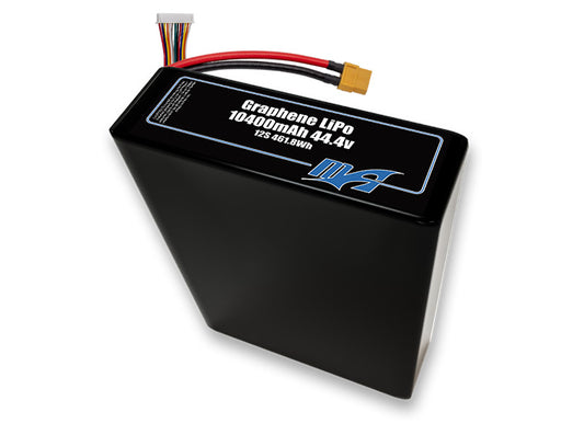 A MaxAmps Graphene LiPo 10400mAh 12S 2P 44.4 volt battery pack