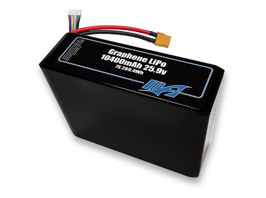 A MaxAmps Graphene LiPo 10400mAh 7S 2P 25.9 volt battery pack