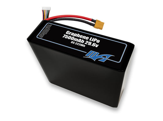 A MaxAmps Graphene LiPo 7500mAh 8S 2P 29.6 volt battery pack