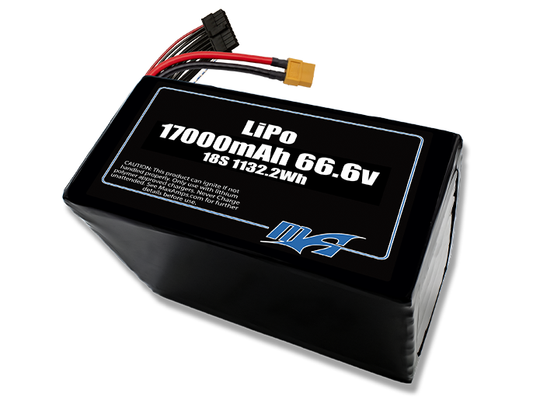 A MaxAmps LiPo 17000mAh 18S 66.6 volt battery pack