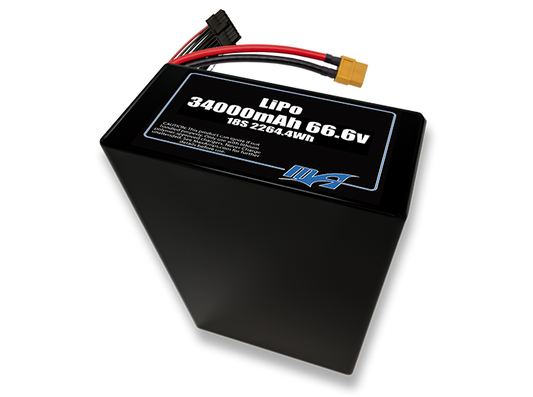 A MaxAmps LiPo 34000mAh 18S 2P 66.6 volt battery pack